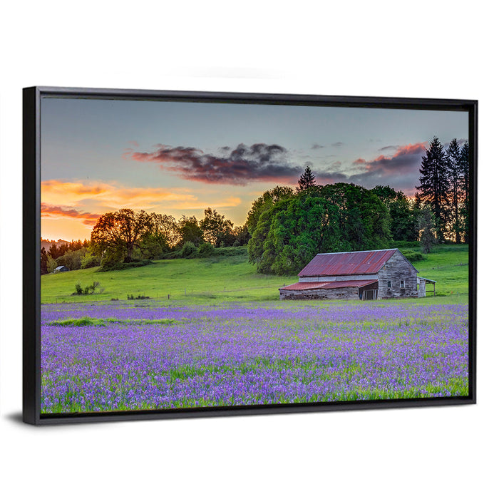 Willamette Valley Barn at Sunset Wall Art as a framed canvas