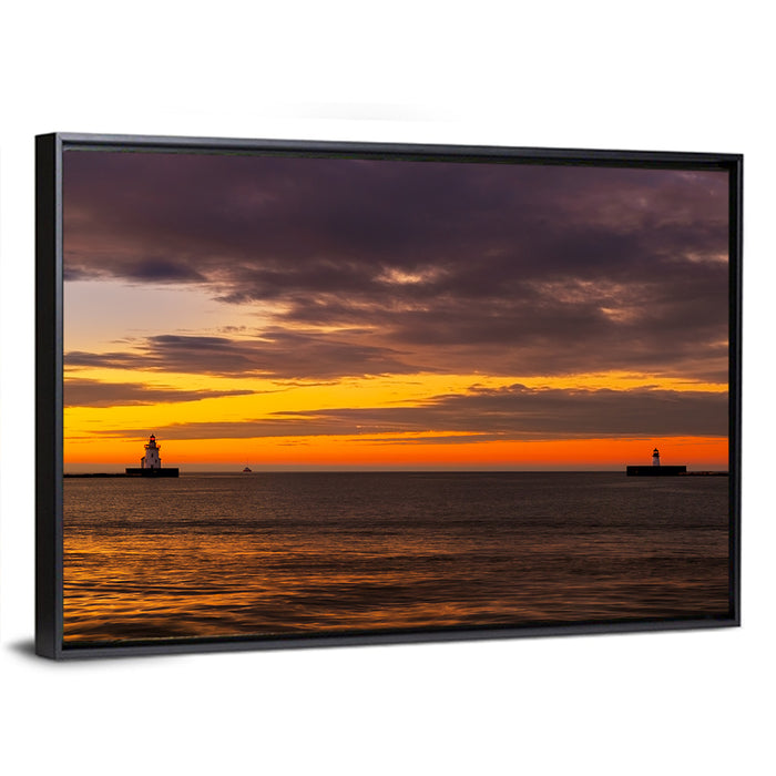 Lake Erie Twin Beacons Wall Art as a framed canvas