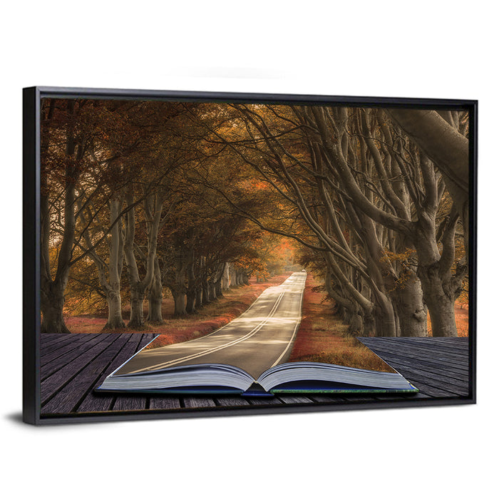 Surreal Book Pathway Wall Art as a framed canvas