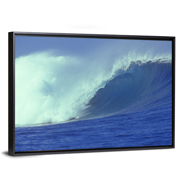 Deep Blue Barrel Wave Wall Art as a framed canvas