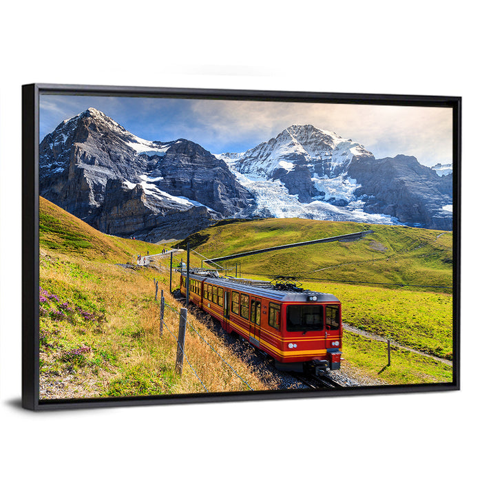 Red Alpine Train at Eiger Wall Art as a framed canvas