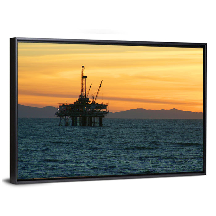 California Oil Rig at Sunset Wall Art as a framed canvas