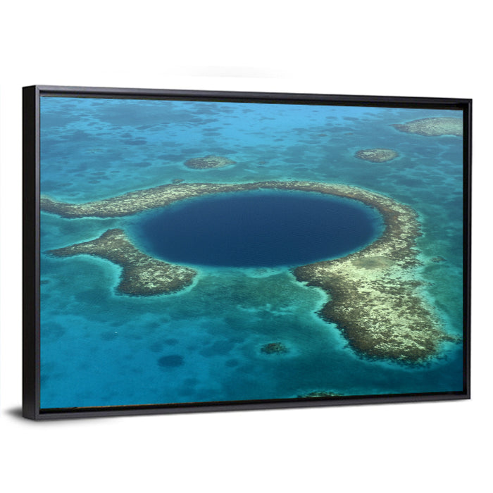 Great Blue Hole Aerial View Belize Wall Art as a framed canvas