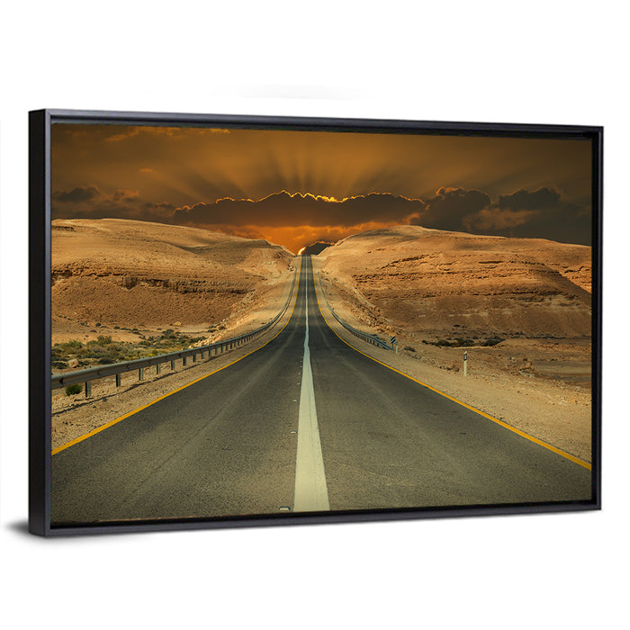 Negev Road at Sunset Wall Art as a framed canvas