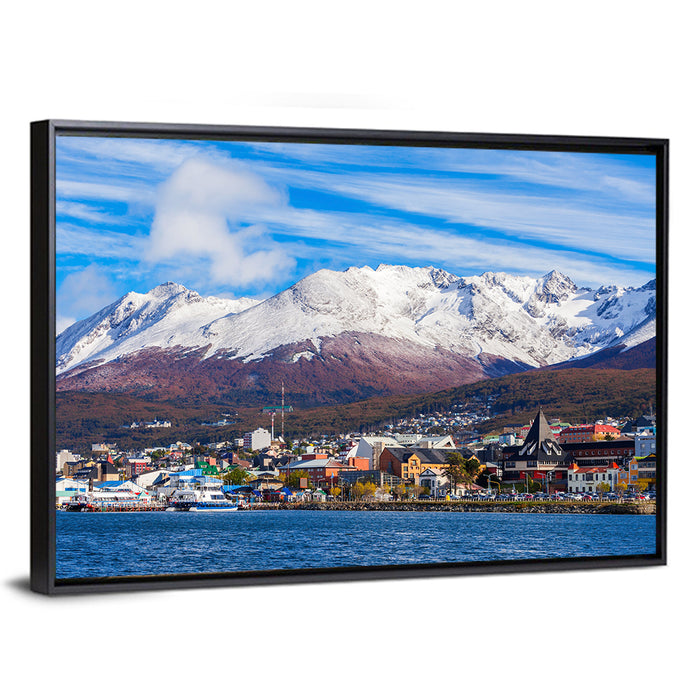 Ushuaia Harbor View Wall Art as a framed canvas