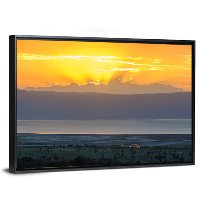 Lake Eyasi Golden Sunset Wall Art as a framed canvas