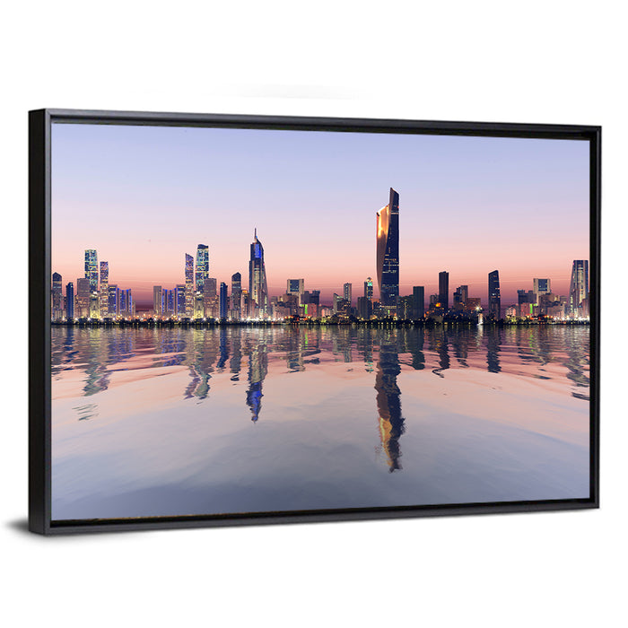Al Hamra Tower Twilight Skyline Wall Art as a framed canvas