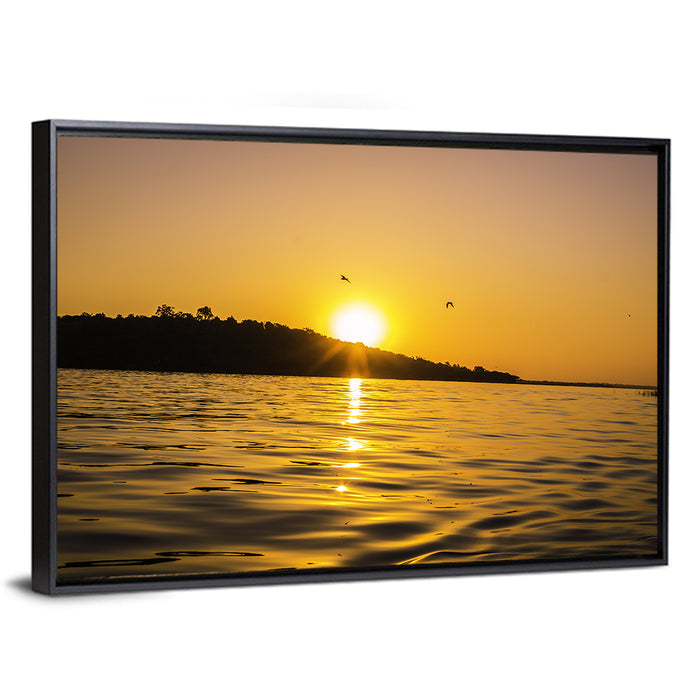 Bhopal Lake Sunset Wall Art as a framed canvas