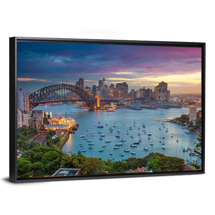 Sydney Harbour Sunset Wall Art as a framed canvas