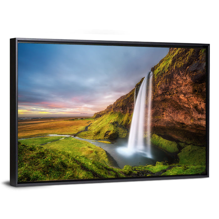 Seljalandsfoss Waterfall Wall Art as a framed canvas