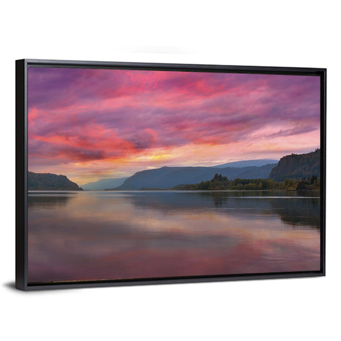 Sunrise Over River Gorge Wall Art as a framed canvas