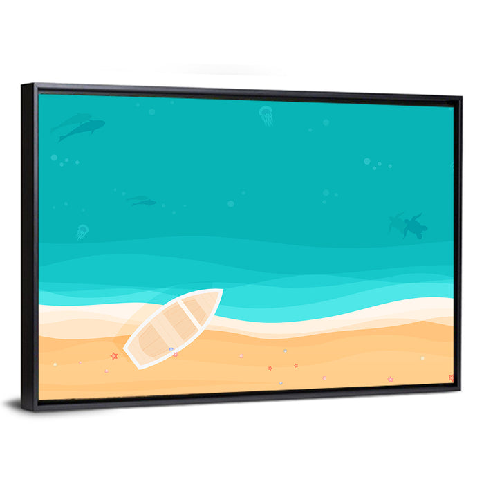 Sandy Beach Aerial Illustration Wall Art as a framed canvas