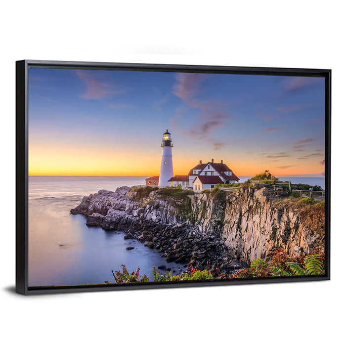 Portland Head Light at Dusk Wall Art as a framed canvas