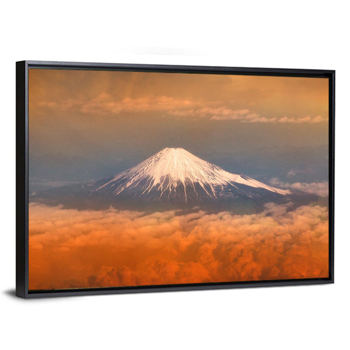 Snow-capped Mount Fuji at Sunset Wall Art as a framed canvas