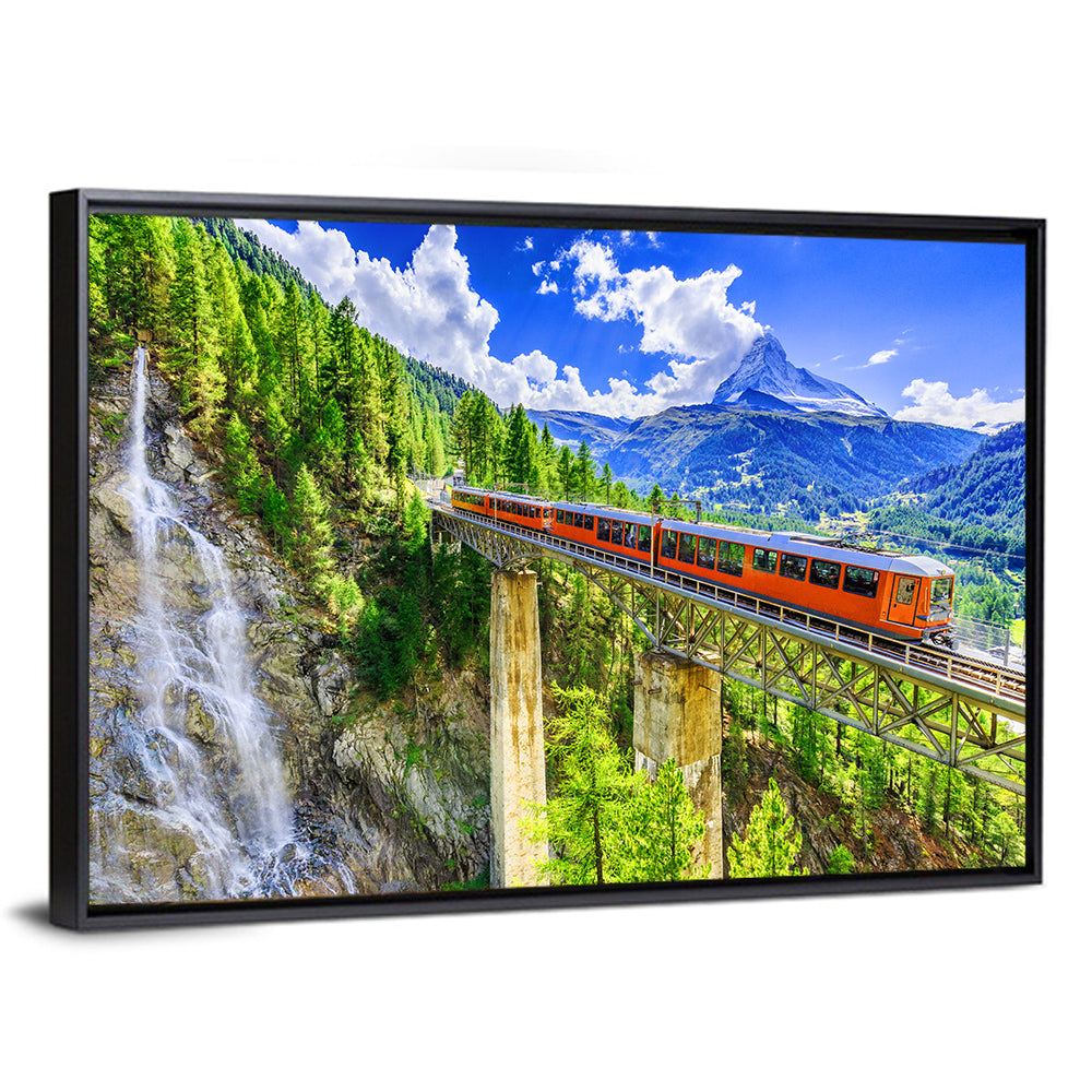 Gornergrat Tourist Train Wall Art, framed canvas, landscape