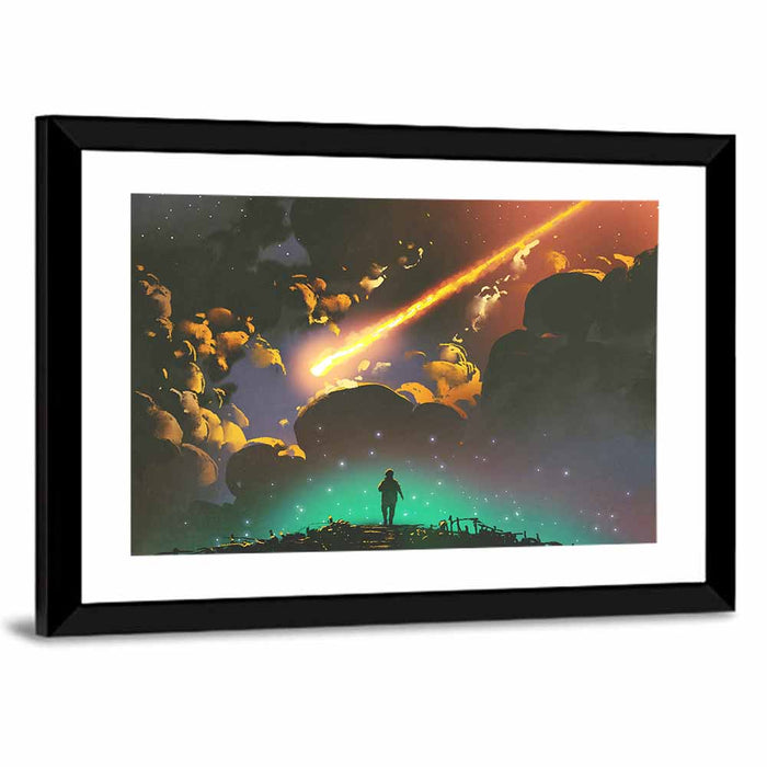 Meteor in Colorful Sky Wall Art as a framed print