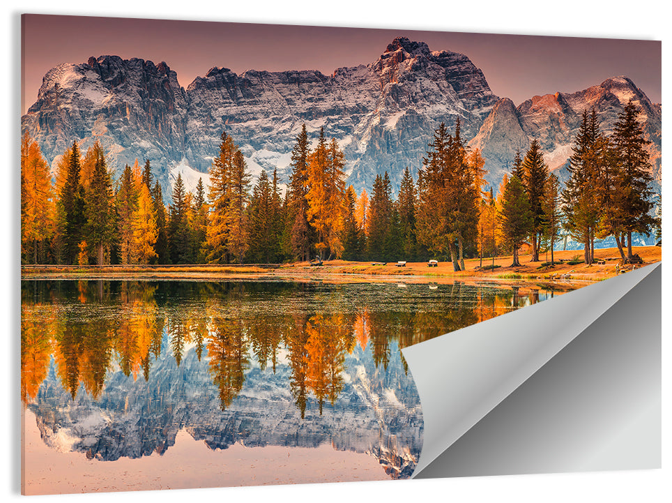 Antorno Lake Autumn Reflection Wall Art