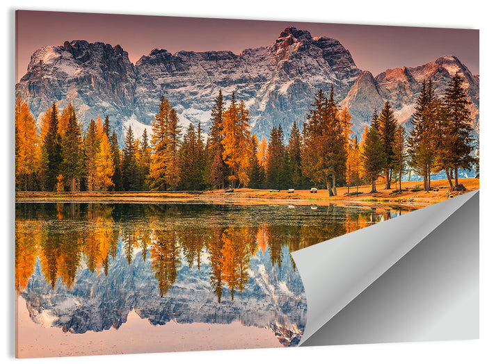 Antorno Lake Autumn Reflection Wall Art as a poster print