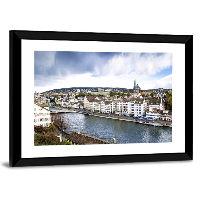 Limmat River at Fraumünster, Zurich Wall Art as a framed print