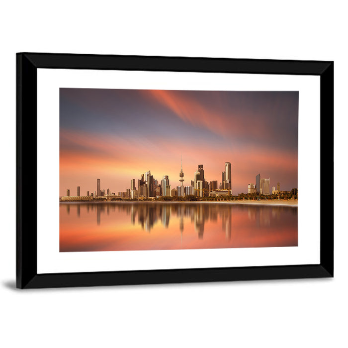 Kuwait City Skyline at Sunset Wall Art as a framed print