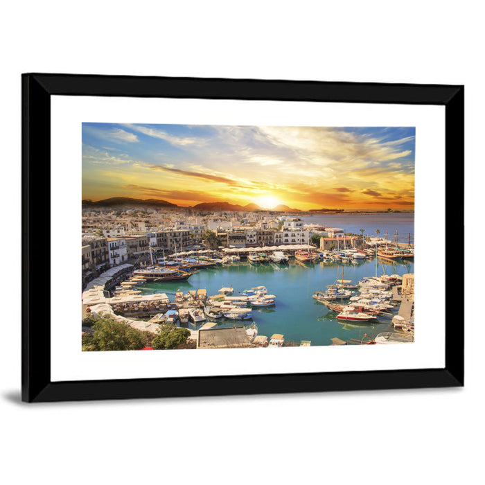 Kyrenia Harbour at Sunset Wall Art as a framed print