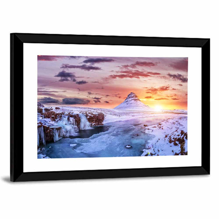 Kirkjufell Mountain Sunset Wall Art as a framed print