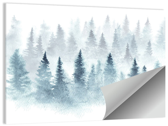 Misty Pine Forest Watercolor Wall Art as a poster print