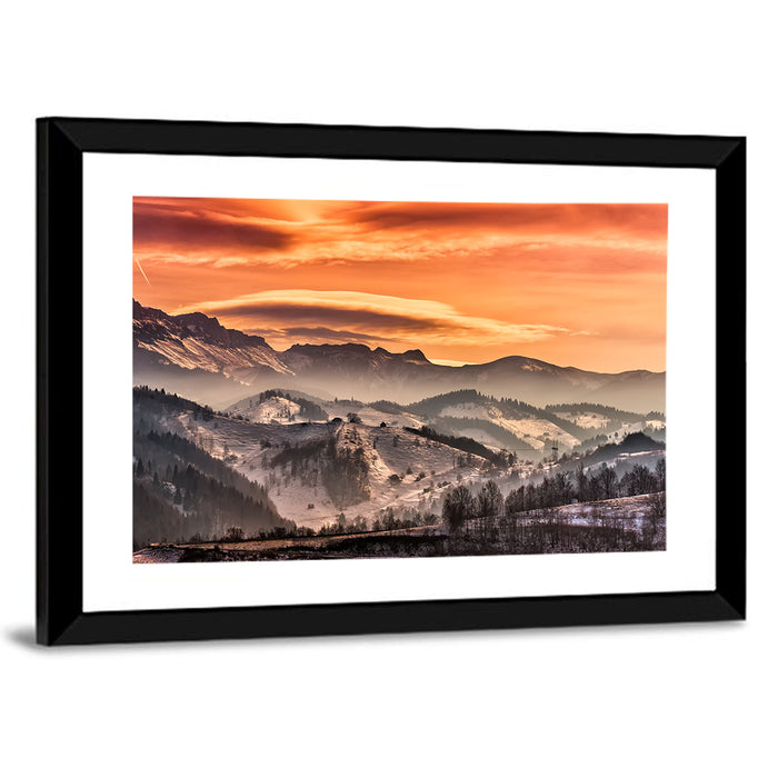 Pestera Mountain Sunrise Wall Art as a framed print