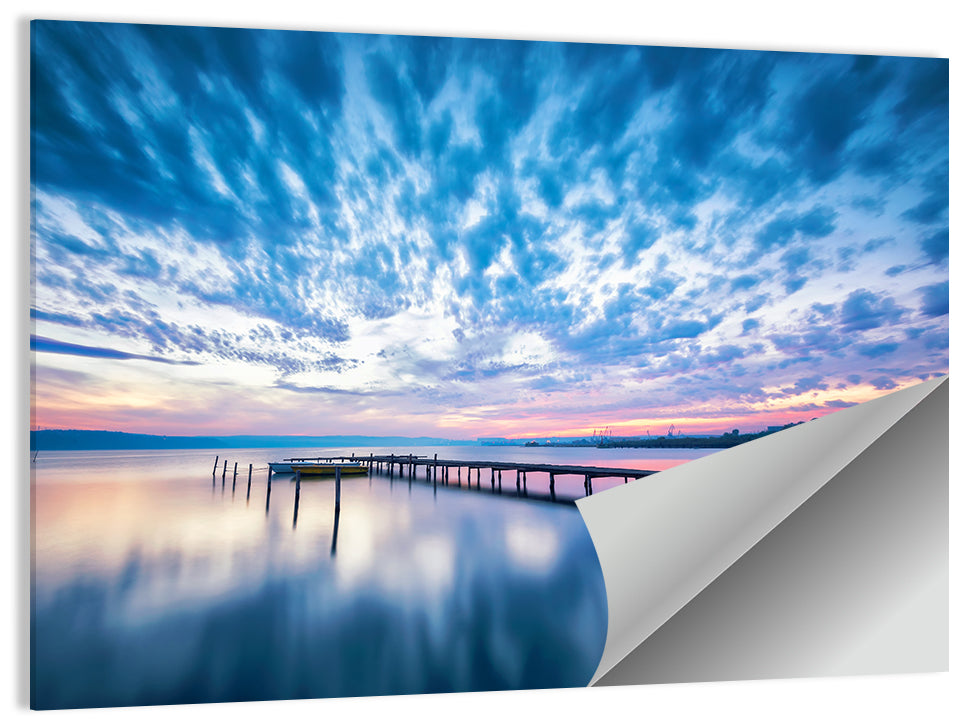 Cloudy Lake Pier at Dusk Wall Art