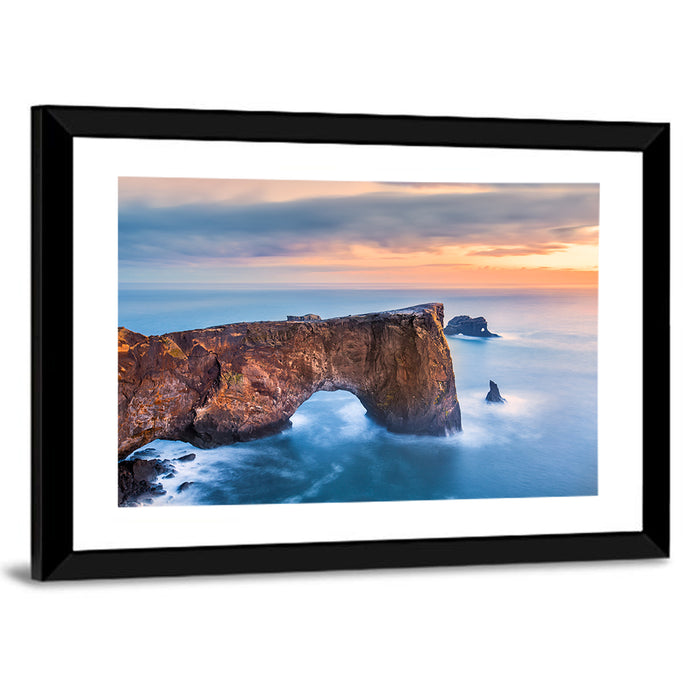 Dyrhólaey Sea Arch at Sunset Wall Art as a framed print