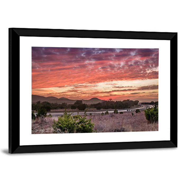 Sunset Curve on Texas Highway 16 Wall Art as a framed print