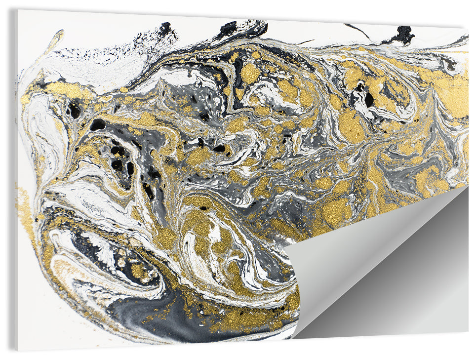 Metallic Gold Marbled Abstract Wall Art