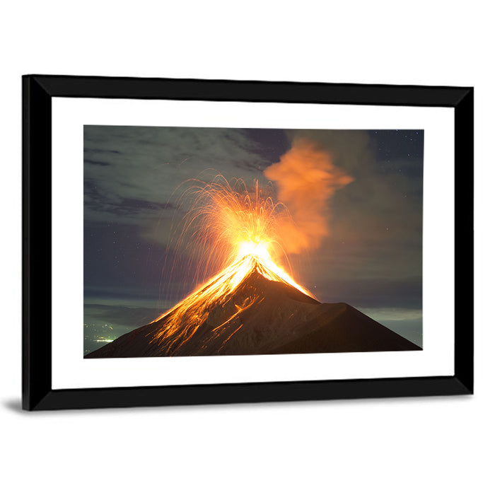 Starry Night Volcano Eruption Wall Art as a framed print