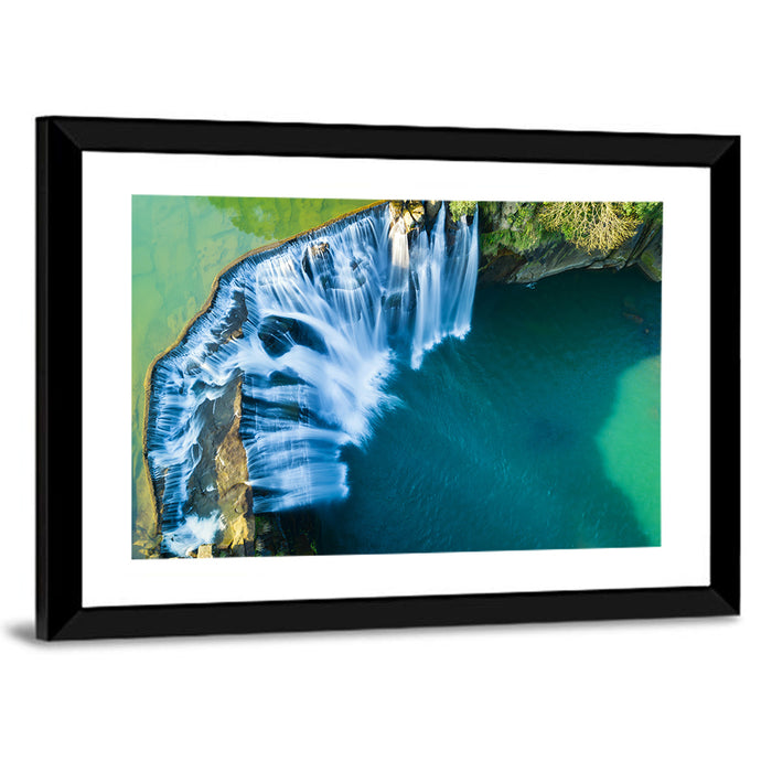 Shifen Waterfall Aerial Wall Art as a framed print