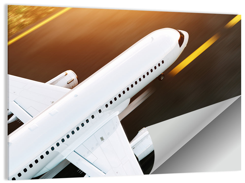 Commercial Jet Takeoff at Sunset Wall Art