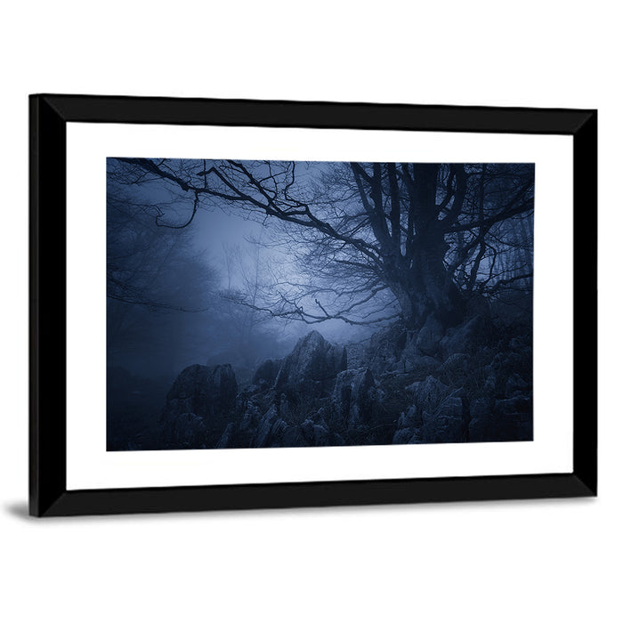Gnarled Tree at Twilight Wall Art as a framed print