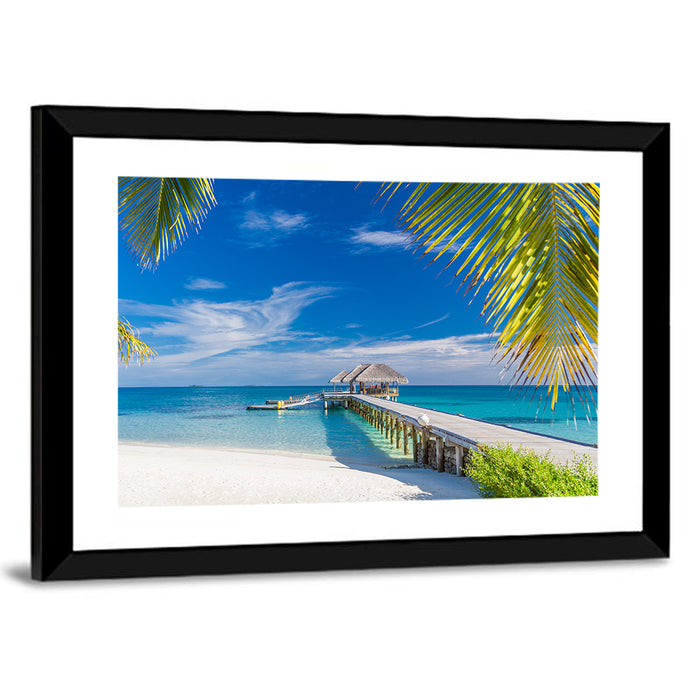 Maldives Overwater Pier Wall Art as a framed print
