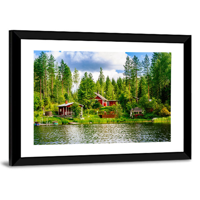 Finnish Lakeside Cottages Wall Art as a framed print