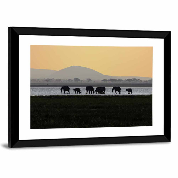 Amboseli Elephants at Golden Sunset Wall Art as a framed print