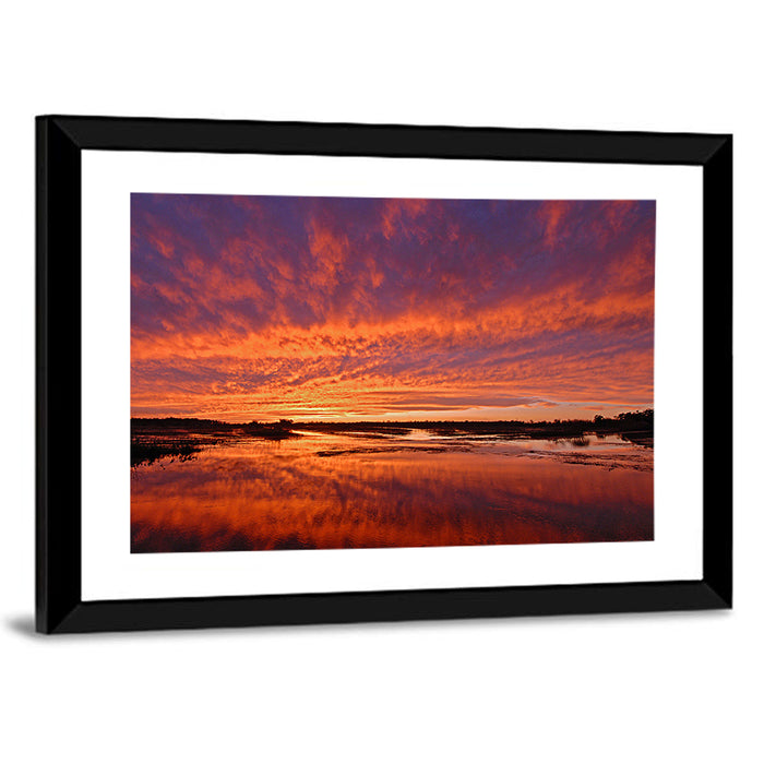 Louisiana Wetland Sunset Wall Art as a framed print