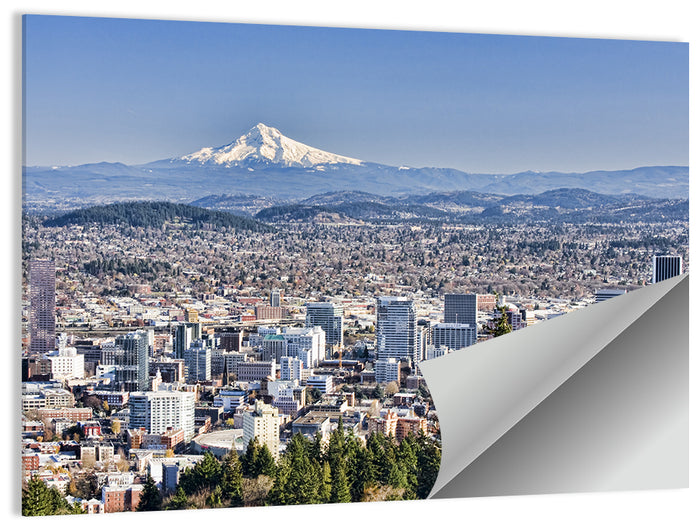 Portland Skyline with Mount Hood Wall Art as a poster print