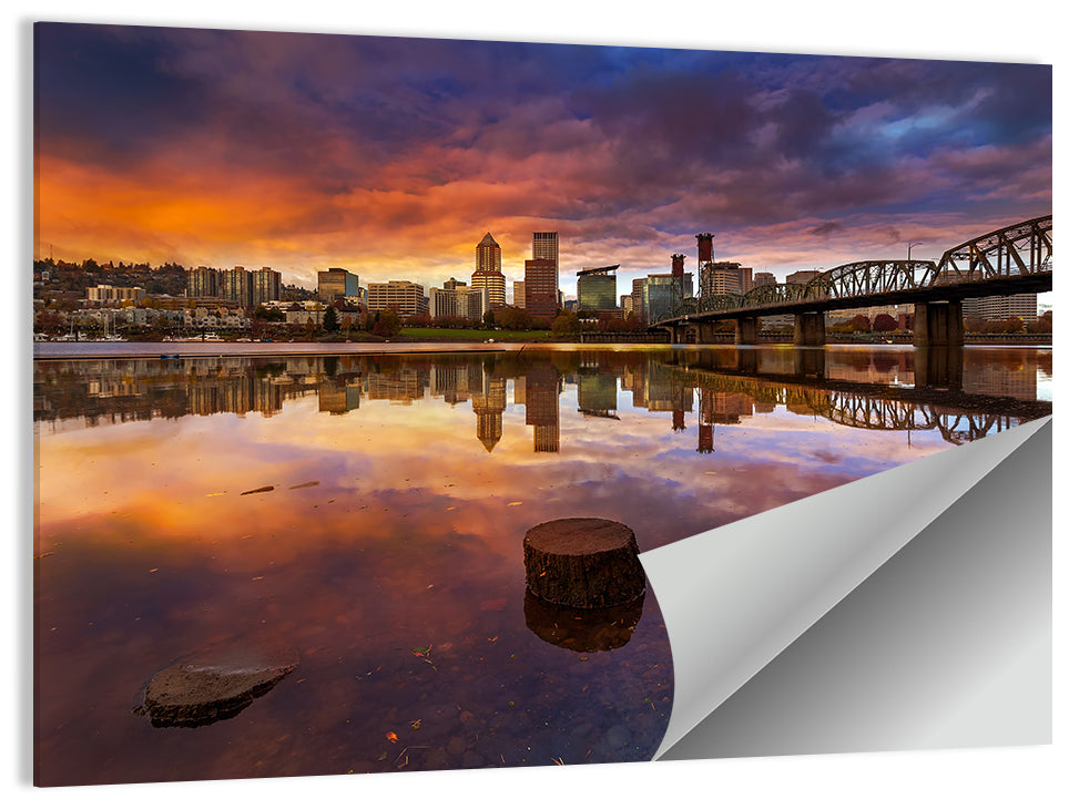 Portland Skyline at Sunset Wall Art