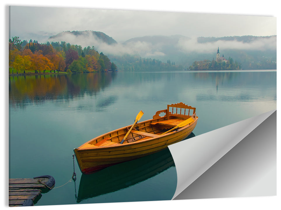 Tethered Boat on Lake Bled Wall Art