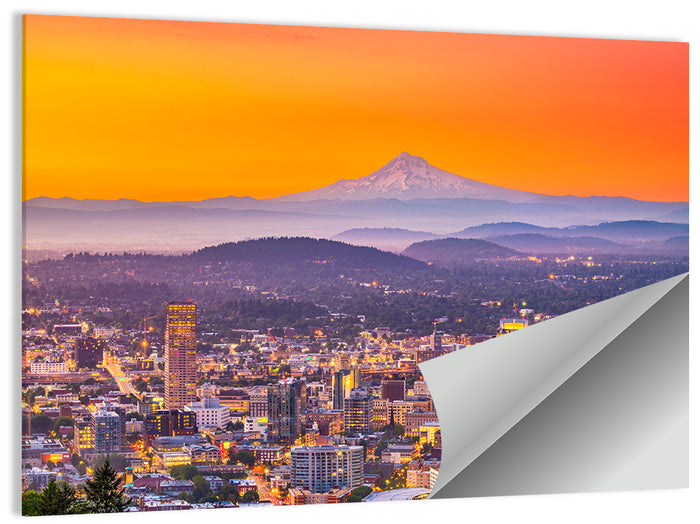 Mount Hood Over Portland Skyline Wall Art as a poster print