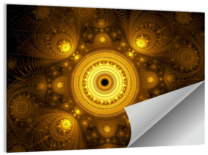 Golden Fractal Mandala Wall Art as a poster print