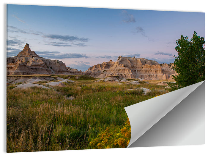 Badlands Golden Hour Meadow Wall Art as a poster print