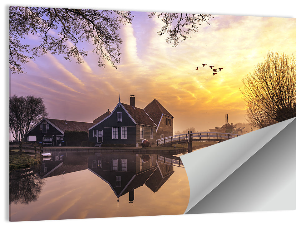 Dutch Canal House at Sunset Wall Art