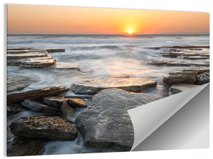 Golden Hour Rock Shoreline Sunset Wall Art as a poster print