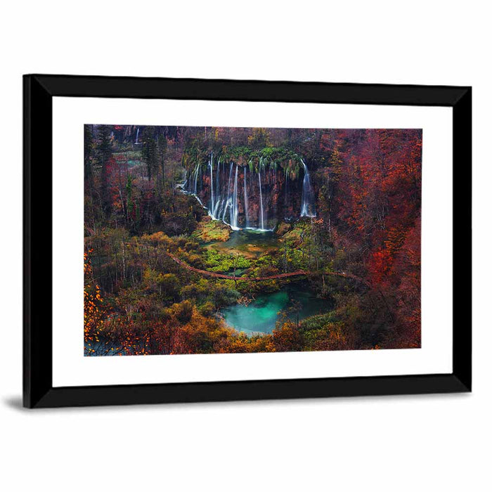 Plitvice Lakes Autumn Waterfalls Wall Art as a framed print