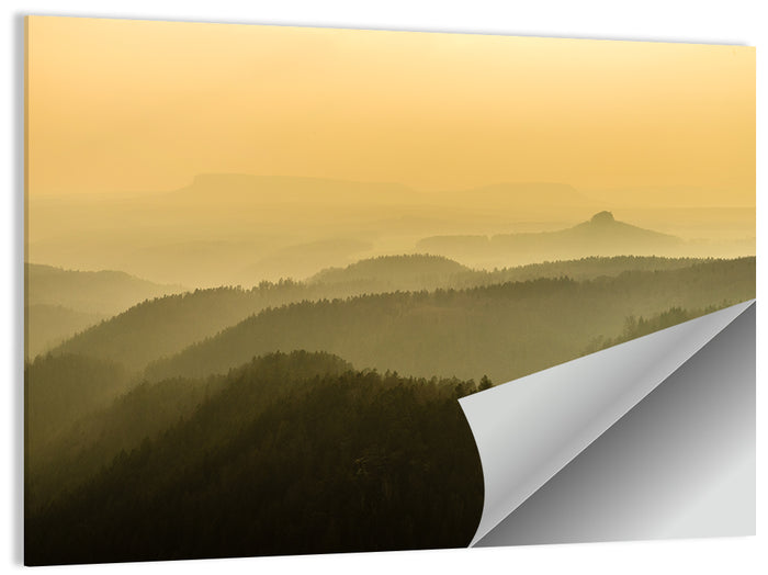 Misty Golden Ridge Landscape Wall Art as a poster print